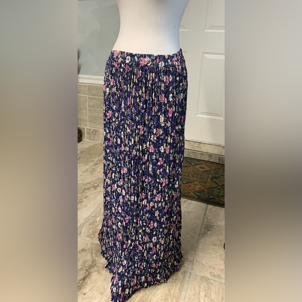 Orvis Floral Pleated Maxi Skirt - Blue and Pink Sz S